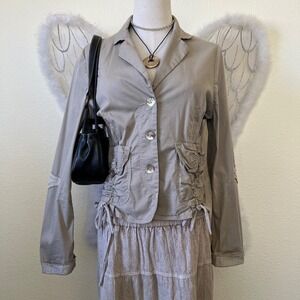 Y2K‎ Fitted Stretchy Ruched Drawstring Blazer Jacket Cargo Pockets Fairy Grunge